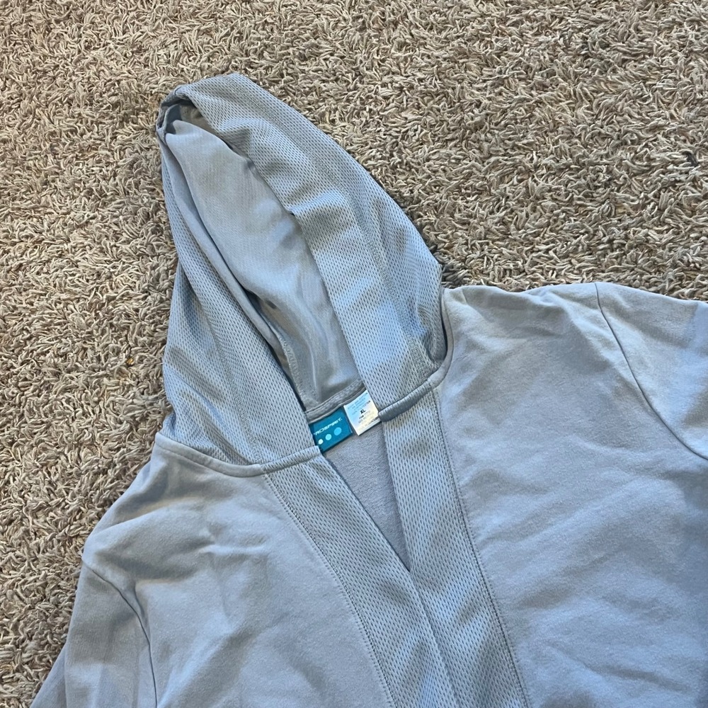 Prospirit Womens XL Light Blue‎ Grey Hooded Pullover Mesh Trim 3/4 Sleeve